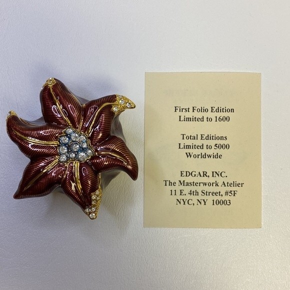 Edgar Berebi Limited Edition Enamel Lilac Pin Trinket Box & Brooch Poinssettia - Picture 8 of 11